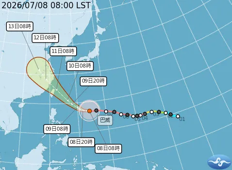 強颱巴威路徑預測圖。（圖／氣象署）