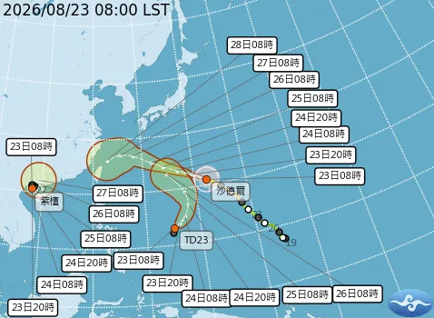 中度颱風沙德爾預測路徑。（圖／氣象署）