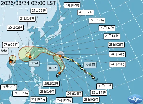 沙德爾颱風逐漸朝台灣逼近。(圖/中央氣象署)