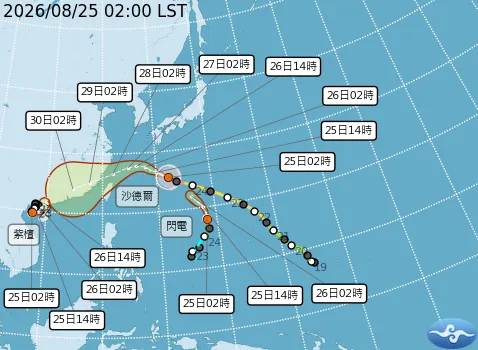 沙德爾颱風預測路徑。（圖／中央氣象署）