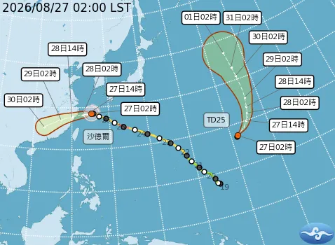 沙德爾颱風預測路徑。（圖／中央氣象署）
