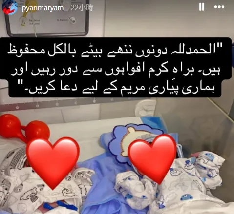 阿里用瑪麗亞姆的IG發限時動態證實，瑪麗亞姆生產後不久身亡。（圖/翻攝自IG）