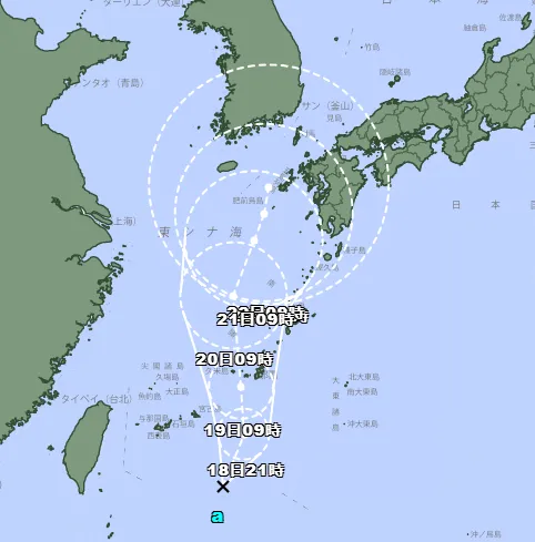 日本氣象廳預測路徑。（圖／取自日本氣象廳網站）