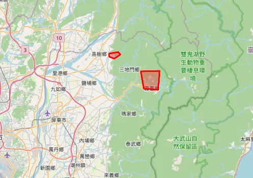 屏東三地門鄉、霧臺鄉防暴雨。（圖／中央氣象署）