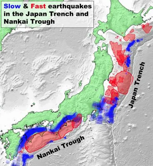 其實南海海槽（Nankai Trough）、日本海溝（Japan Trench）每天都有快地震（fast earthquake）和慢地震（slow earthquake）發生紀錄，但不是每次都能讓地面感覺到。（圖／郭鎧紋提供）