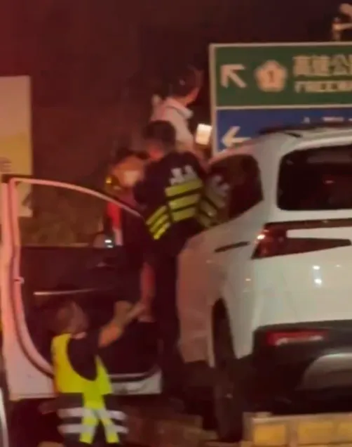 西螺服務區日前晚間發生一名女子情緒失控，爬上車頂，和現場警方發生拉扯。（圖/翻攝畫面）