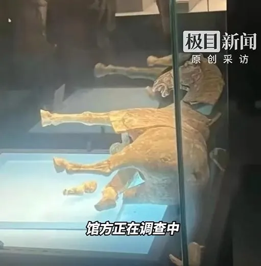 洛陽博物館展出陶馬突然倒塌碎裂。（圖／翻攝新浪微博）
