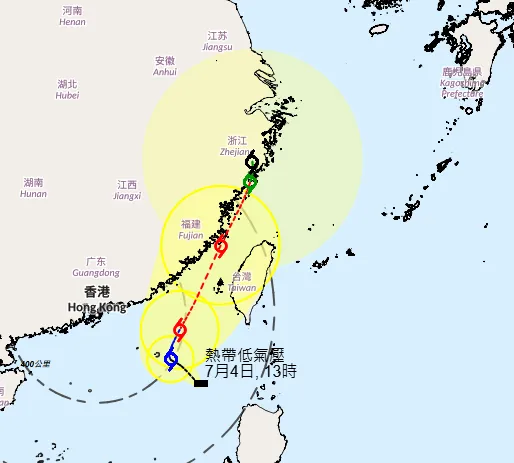 香港天文台預測熱帶系統將沿台灣西側從台灣海峽北上。（圖／翻攝自香港天文台網站）