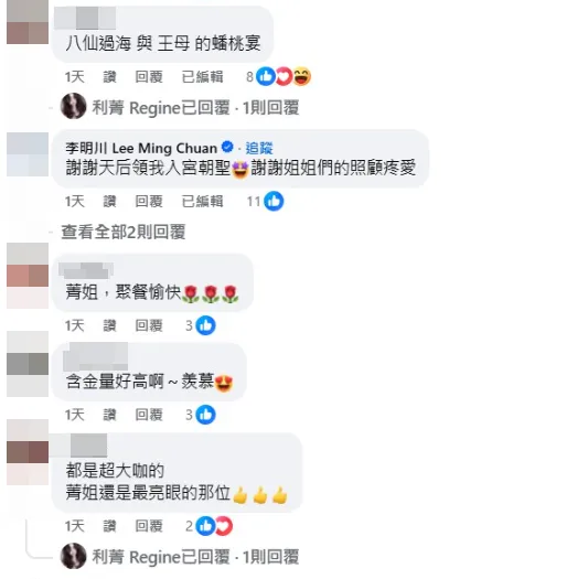 粉絲留言：「含金量好高啊」。（圖／翻攝自利菁 Regine臉書）