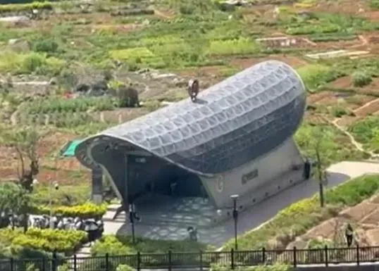 遭吐槽像棺材的地鐵入口。（圖/翻攝新浪微博）