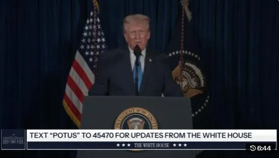 川普發表視訊談話。（圖／翻攝自X＠WhiteHouse）