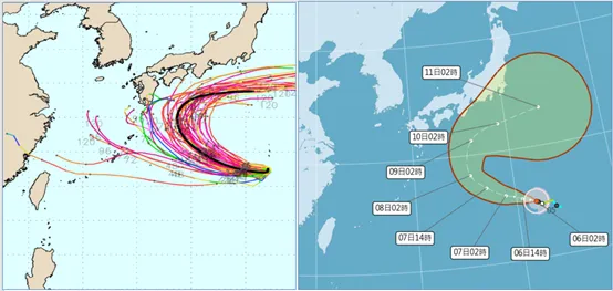哈隆颱風已調整在日本南方海面向東北東大迴轉。（圖／翻攝自「洩天機教室」專欄）