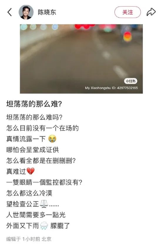 陳曉東14日發文。（圖／翻攝自陳曉東小紅書）
