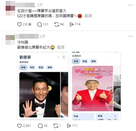 網友認為「GD才是韓國陳雷」。(圖/翻攝Threads)
