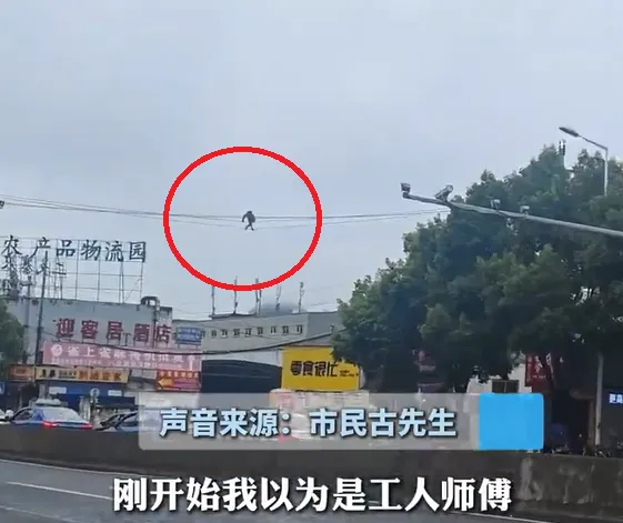 目擊民眾拍下驚奇畫面,起初以為是維修人員。(圖/翻攝自微博@錢江視頻)