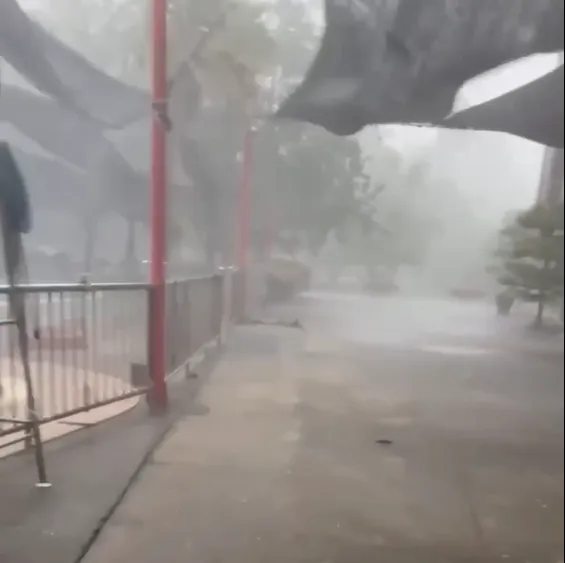 屏東縣高樹鄉27日下午又見天降冰雹,天色黯淡,大量冰雹打落到地面。(圖/屏東小鎮資訊提供)