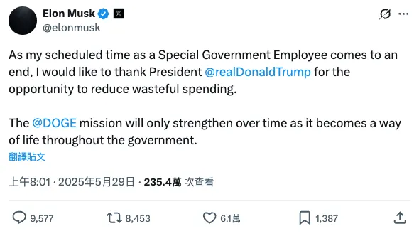 馬斯克發文。（圖／翻攝自X）