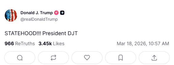 川普的發文。(圖/翻攝Truth Social@realDonaldTrump)