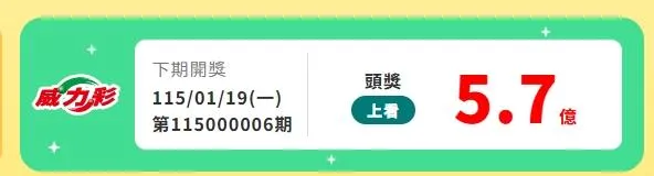 威力彩下期頭獎上看5.7億元。（圖／翻攝自台彩官網）