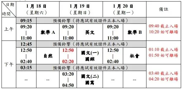114年學測考試日程。（圖／翻攝自大考中心簡章）