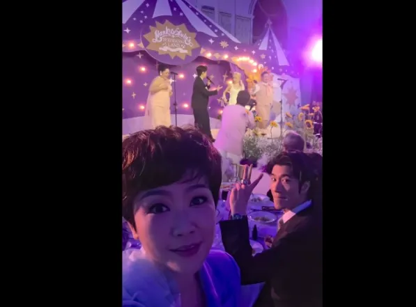 王力宏（右）低調到場祝賀陳漢典與LULU。（圖／翻攝寇乃馨 臉書）