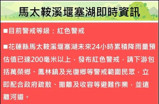馬太鞍溪堰塞湖即時資訊。(圖/農業部林業及自然保育署花蓮分署提供)