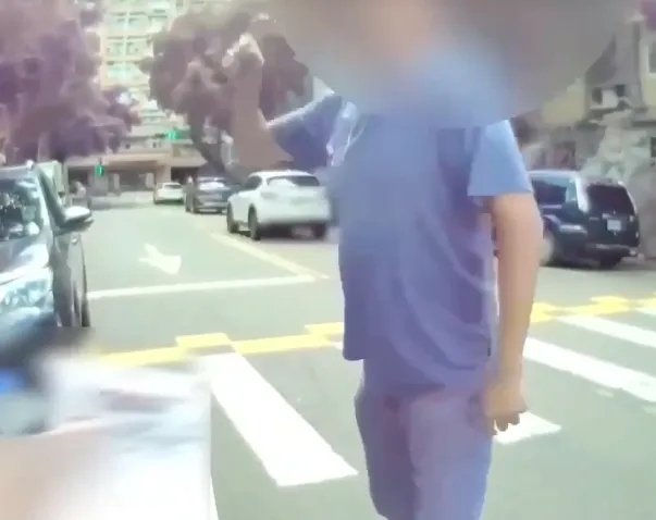 台北市松山區1名54歲張姓男子違規臨停在行人穿越道上，遭員警開單竟然失控暴走威脅警察。（圖／翻攝畫面）