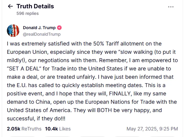圖取自川普社群平台Truth。