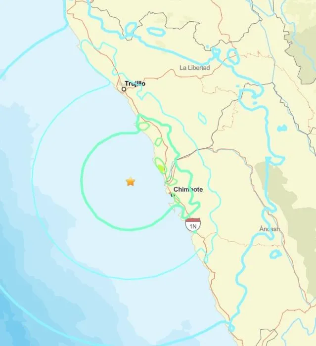 秘魯外海今發生規模6.2地震。（圖／翻攝美國地質調查局）