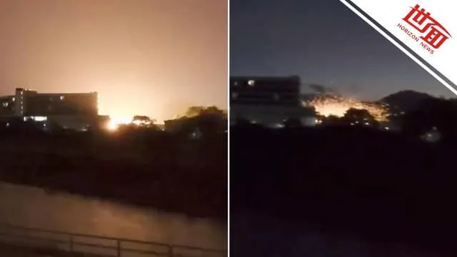 緬甸二度引爆KK園區內建築,現場火花四濺。(圖/翻攝「世面」)