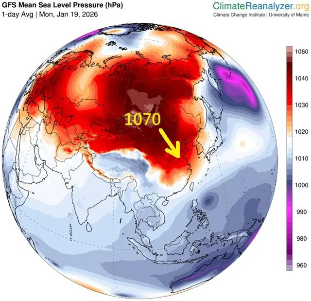 20日強烈大陸冷氣團南下,中部以北及宜蘭轉冷,其他地區早晚亦冷。(圖/翻攝鄭明典臉書)