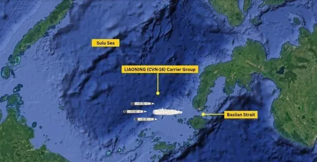 大陸遼寧號航艦編隊在菲律賓南部海域現蹤。(圖/張競提供)