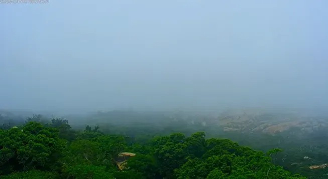 氣象署今天發布濃霧特報，金門易有局部霧或低雲影響能見度。(圖／金門134高地即時影像)