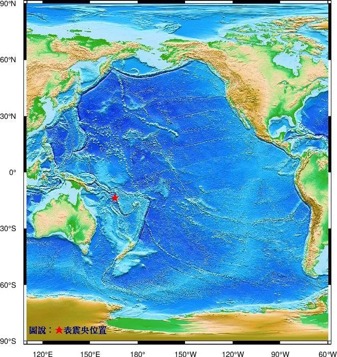 大洋洲萬那杜群島海域發生規模7.2強震。（圖／中央氣象署）