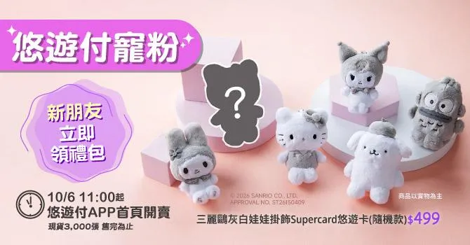 搶攻角色經濟，悠遊卡公司推出「三麗鷗灰白娃娃掛飾SuperCard悠遊卡（隨機款）」。（圖／悠遊卡公司提供）