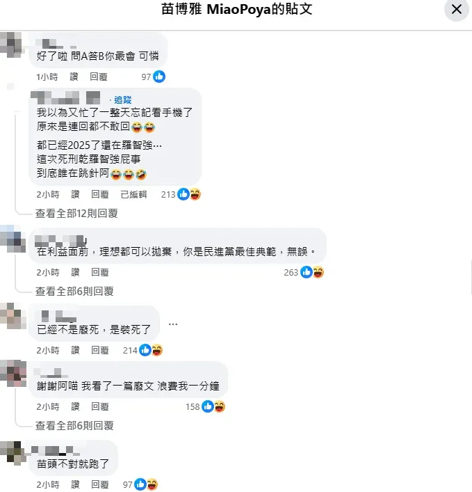 網友們在苗博雅臉書上留言。（圖／翻攝苗博雅臉書）