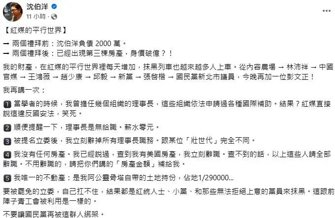 面對外界質疑，沈伯洋一概否認。（圖／取自沈伯洋臉書）