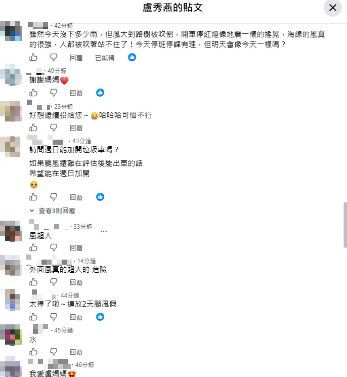 盧秀燕臉書網友留言。(圖/翻攝盧秀燕臉書)