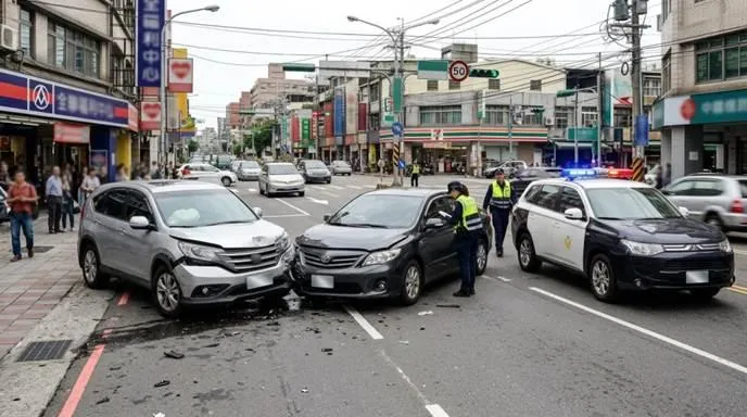 道路發生兩車對撞，第一時間確認人身安全，也趕緊向警方報案處理，並釐清行車糾紛與車禍肇事究責，突顯完善汽車保險的重要性。（圖/AI生成示意圖）