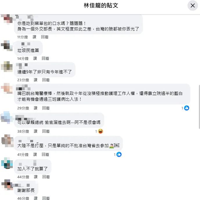 網友留言批評林佳龍。（圖／翻攝林佳龍臉書）