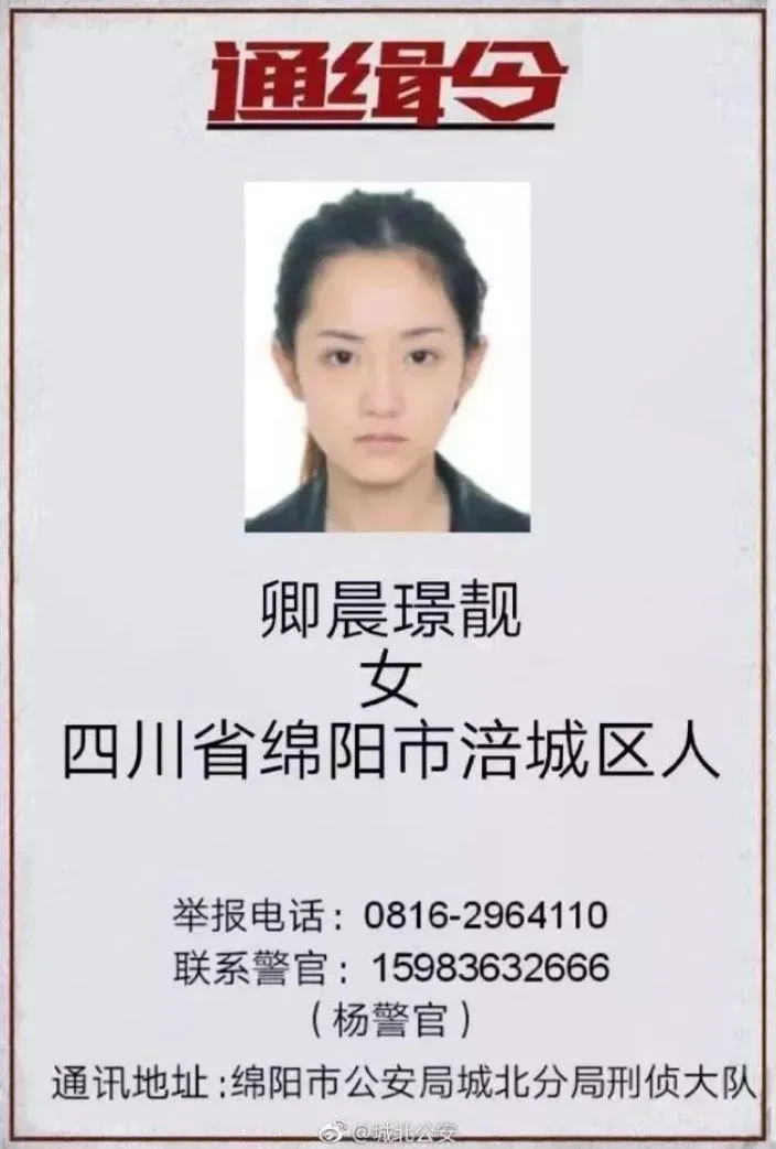 卿晨璟靚被封為「最美女通緝犯」。（圖／翻攝微博）