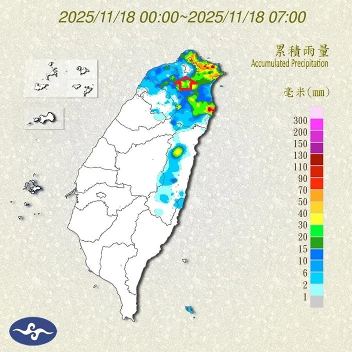 前氣象局長鄭明典分享累積雨量圖，指出台北市「那個不下雨的洞」。（圖／翻攝自鄭明典臉書）
