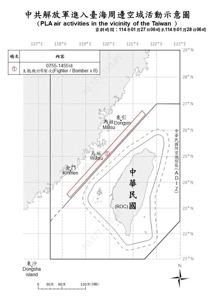 國防部公布解放軍今進入台海周邊示意圖。(圖/國防部提供)
