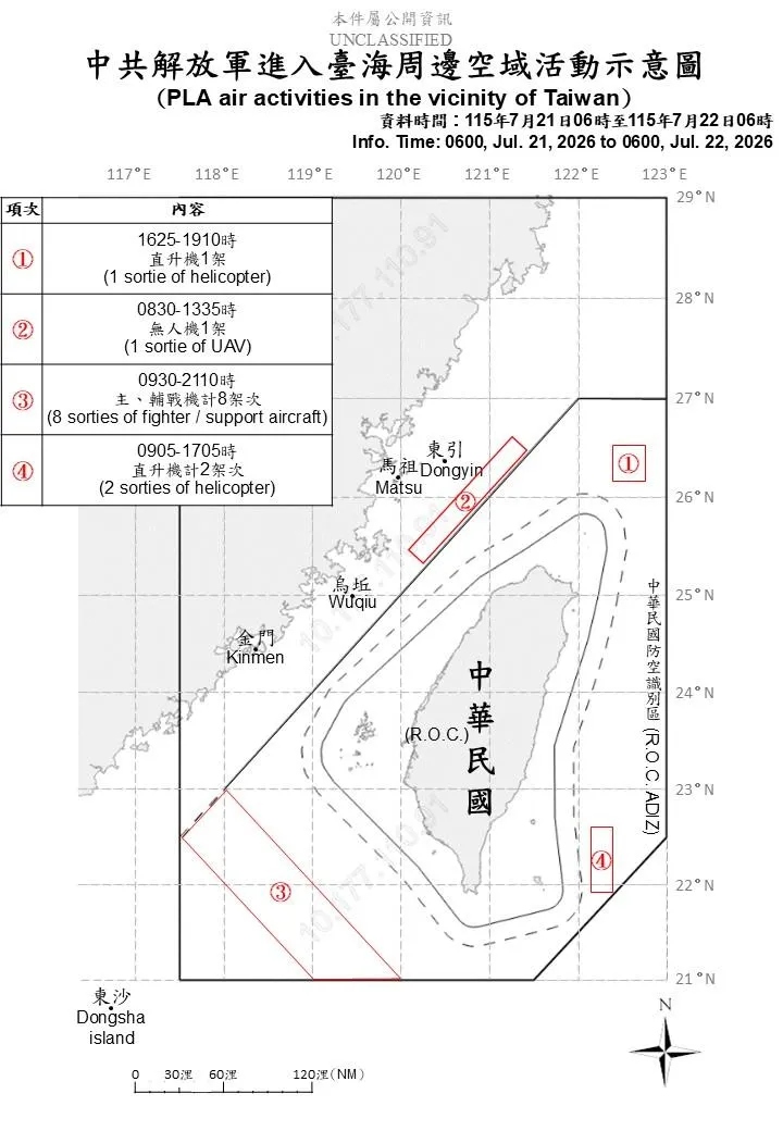 21日台海周邊動態。(圖/國防部)