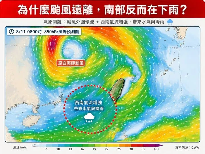 在西南風持續輸送水氣之下，台灣中南部成為水氣迎風面。（圖／翻攝林老師氣象站臉書）