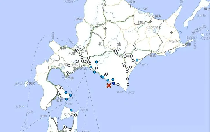 北海道外海發生規模4.5地震。(圖/翻攝自日本氣象廳)