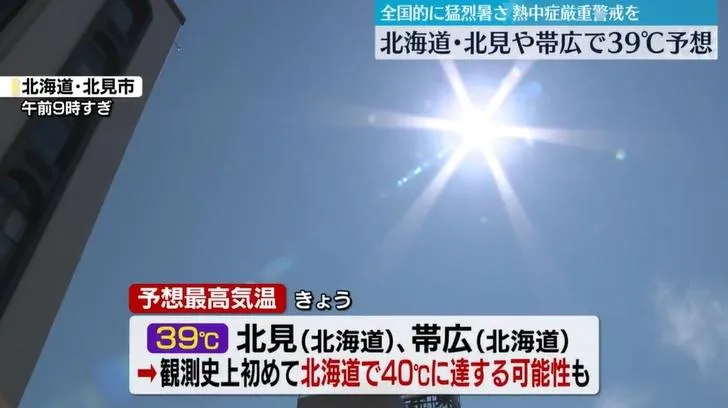 日本北海道可能出現逼近40度的極端高溫。(圖/NNN)