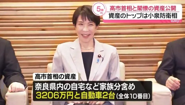 日本政府公開高市內閣所有成員的資產總額。(圖/NNN)