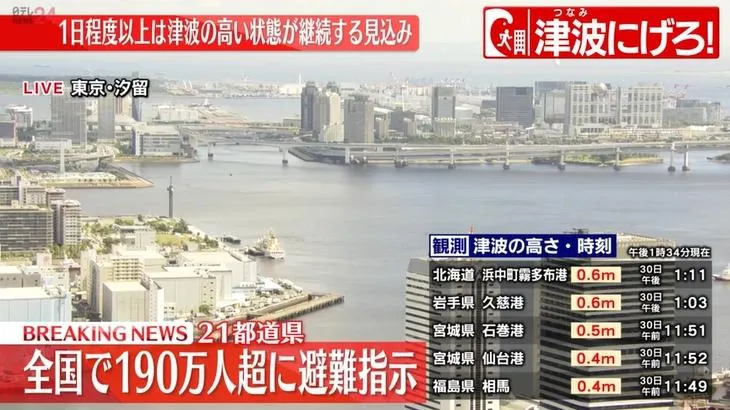 日本全國有逾190萬人收到避難指示。（圖／NNN）