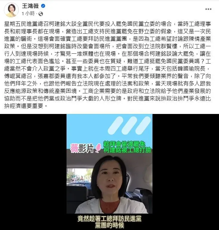 (圖/截自王鴻薇臉書)
